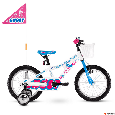 Велосипед детский от 4 лет Ghost POWERKID 16" ,бело-сине-розовый, 2021
