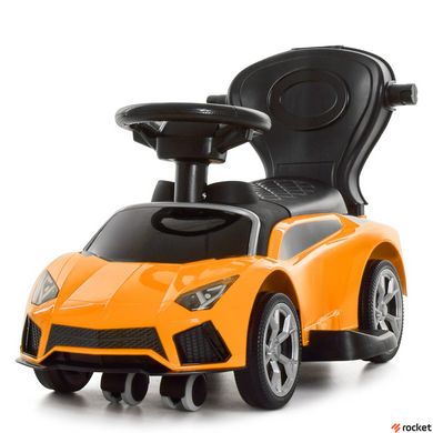 Машинка каталка-толокар с родительской ручкой Lamborghini Оранжевая