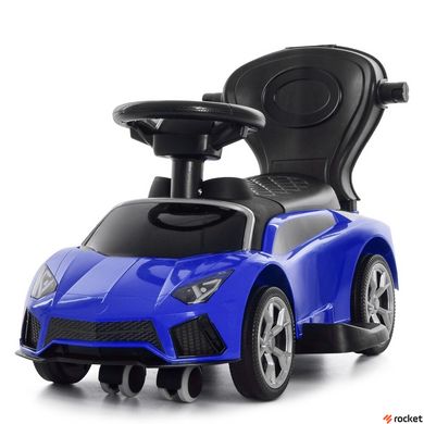 Машинка каталка-толокар с родительской ручкой Lamborghini Синяя