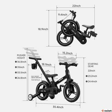 Детский велосипед от 3 лет трансформер Lecoco Strider 12" Black
