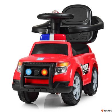 Машинка каталка-толокар с родительской ручкой Police Красная