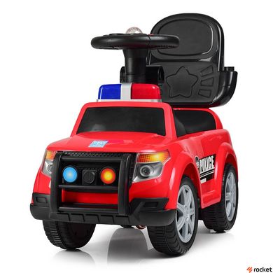 Машинка каталка-толокар с родительской ручкой Police Красная