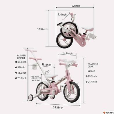 Дитячий велосипед від 3 років трансформер Lecoco Strider 12" Pink
