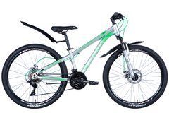 Велосипед уцененный ST 26" Discovery TREK DD FR рама-13" серебристый 2024 крылья, крыло пер., крыло зад., подножка