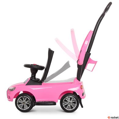Машинка каталка-толокар с родительской ручкой Ауди Розовая