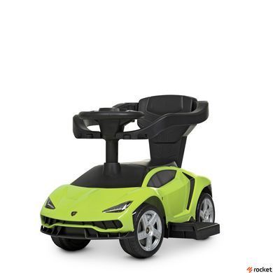 Машинка каталка-толокар с родительской ручкой Lamborghini Зеленый 3726-5