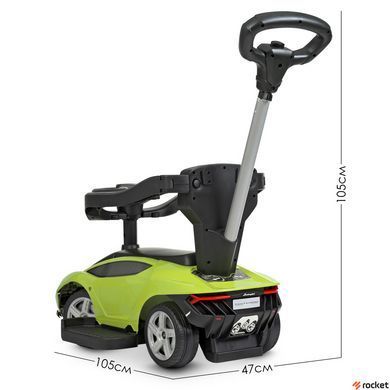 Машинка каталка-толокар с родительской ручкой Lamborghini Зеленый 3726-5