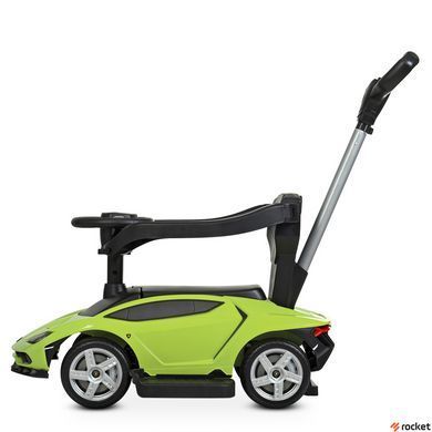 Машинка каталка-толокар с родительской ручкой Lamborghini Зеленый 3726-5