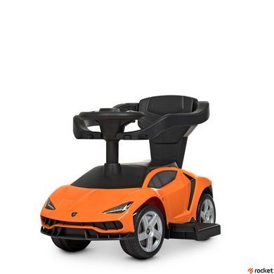 Машинка каталка-толокар с родительской ручкой Lamborghini Оранжевый 3726-7