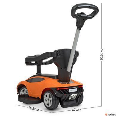 Машинка каталка-толокар с родительской ручкой Lamborghini Оранжевый 3726-7