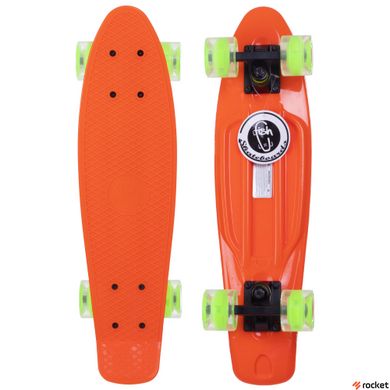 Скейтборд Пенни Борд Мятный со светящимеся колесами, оранжевый