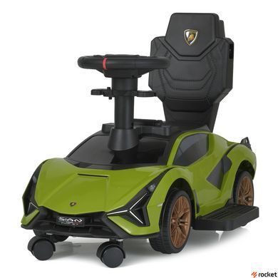 Машинка каталка-толокар с родительской ручкой Lamborghini Зеленый M 5007-5