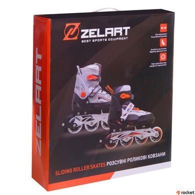 Роликовые коньки детские раздвижные Zelart Z-2924 (PL, PVC, колесо PU литые, алюм. рама, серый-оранжевый)