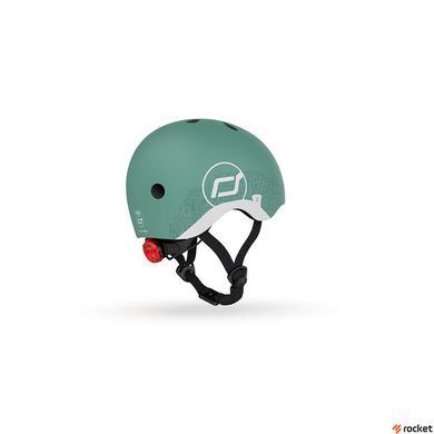 Шлем защитный детский Scoot and Ride светоотражающий серо-зеленый с фонариком 45-51см