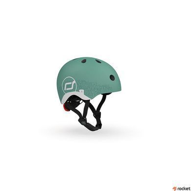 Шлем защитный детский Scoot and Ride светоотражающий серо-зеленый с фонариком 45-51см