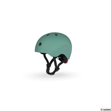 Шлем защитный детский Scoot and Ride светоотражающий серо-зеленый с фонариком 45-51см